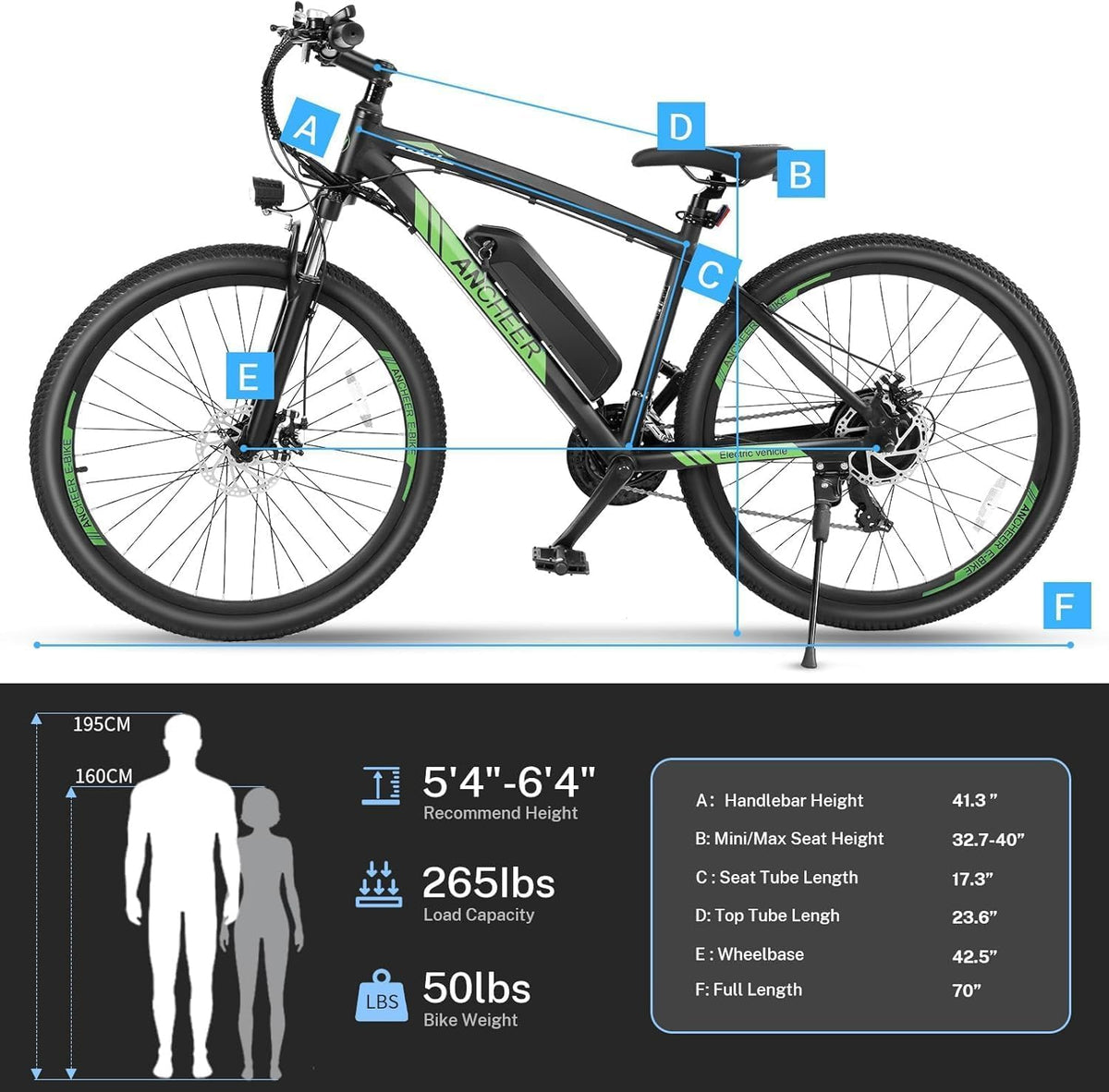 ANCHEER Hummmer Electric Bike for Adults 27.5'' Peak 750W Electric Mountain Bike/Ebike, 3 Hours Fast Charge, 55 Miles Electric Bicycle with 48v/499Wh Battery, LCD Display, 21 Speed Gears
