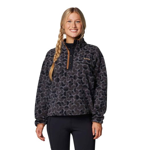Columbia Women's Helvetia II Printed Cropped Half Snap, Black Retroscape, XX-Large
