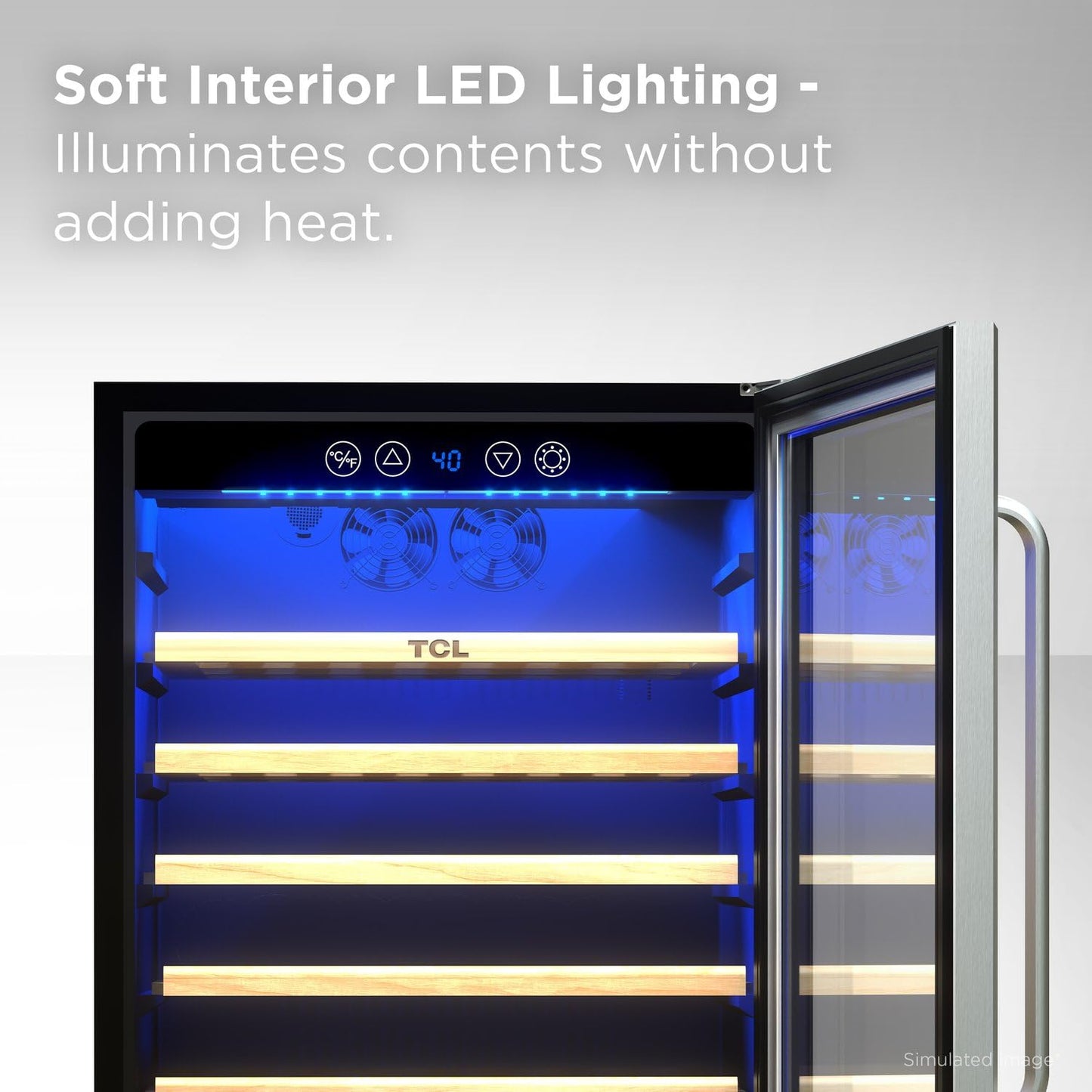 TCL 52 Bottle 5.3 Cu Ft Wine Cooler, Freestanding Mini Fridge with Glass Doors, Low Noise Operation, Digital Controls & LED Lighting