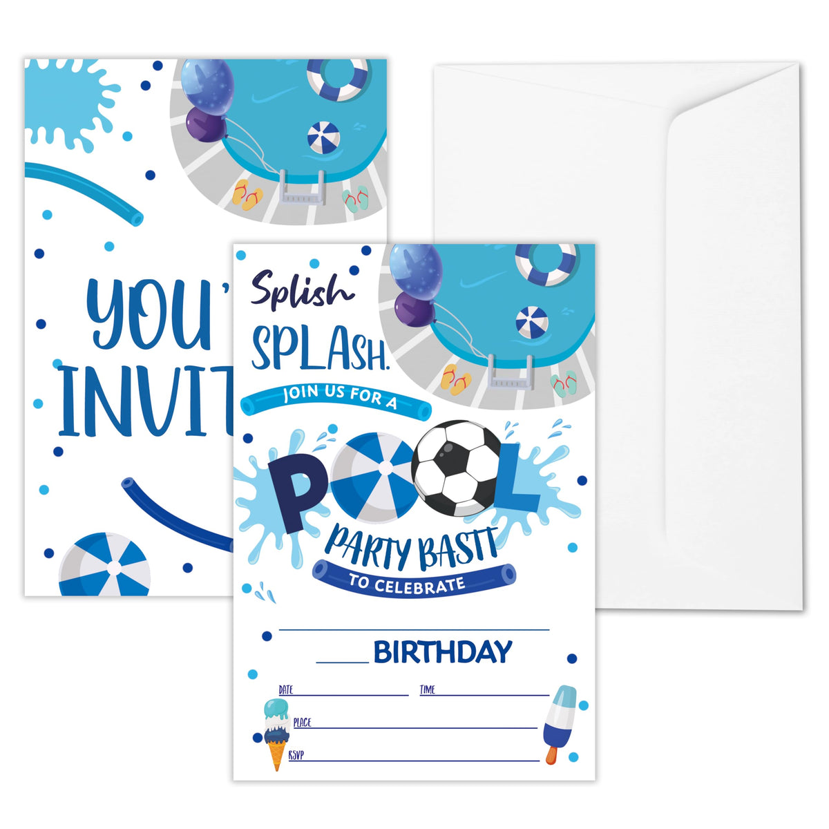 tranfvging Birthday Party Invitations, Pool Party Invitations Cards With Envelopes, Summer Birthday Invites For Girls Boys Kids Adults, 20 Cards -f04