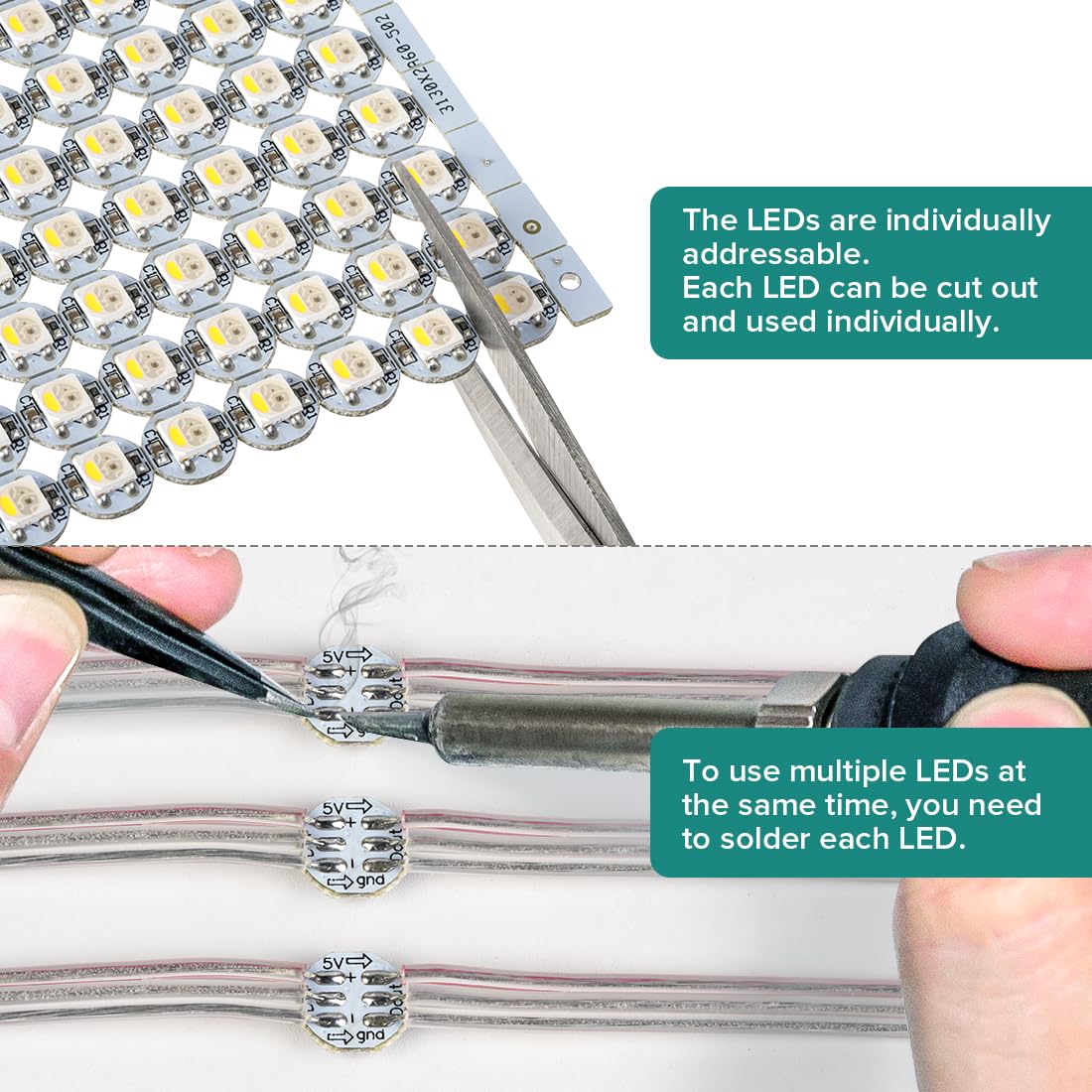 BTF-LIGHTING SK6812(WS2812B) RGBW LED Chips 100PCS RGB+Cool White Individually Addressable 5050SMD Module Pixels Light DC5V White PCB Chasing Dream Color for Christmas(No Adapter or Controller)