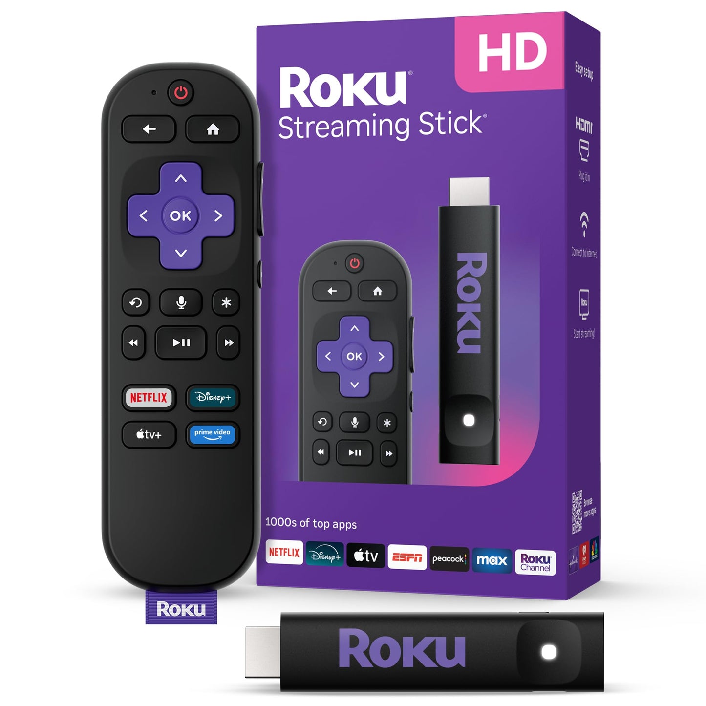 Roku Streaming Stick HD 2025 - HD Streaming Device for TV with Roku Voice Remote, Free & Live TV