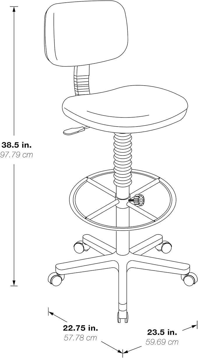 Office Star DC Series Adjustable Drafting Chair with Foot Ring and Sculptured Foam Seat, Black Vinyl
