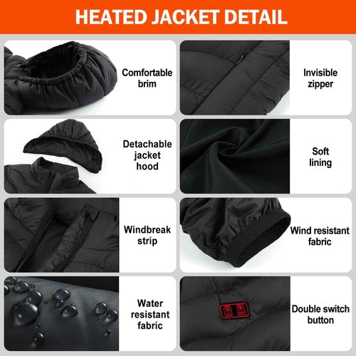 NBtoUS Womens Heated Jacket with 2PCS 10000mAh Power Bank,3 Heating Level(S)