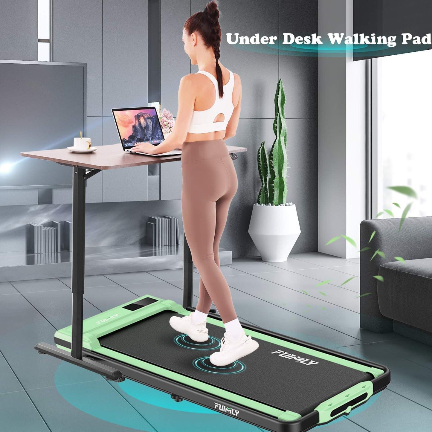 Folding Treadmill with Incline,4 in 1 Foldable Walking Pad with Handle Bar,Under Desk Treadmill for Home Office,Walking Pad 300LBS Weight Capacity/Dual Control/LED Display (Green)