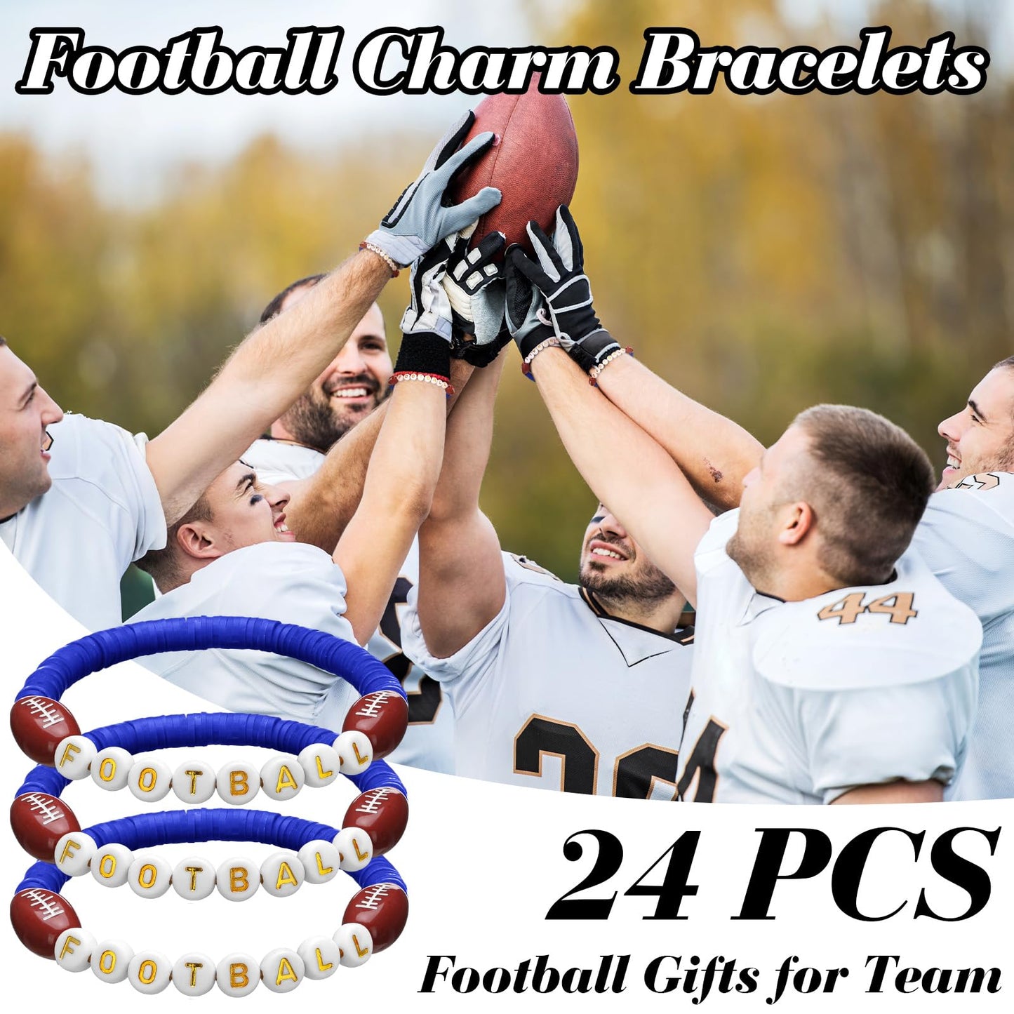 Trnayi 24 Pcs Football Bracelets Stackable Clay Beaded Bracelets Football Party Favors Beaded Ball Adjustable Clay Bracelet Jewe