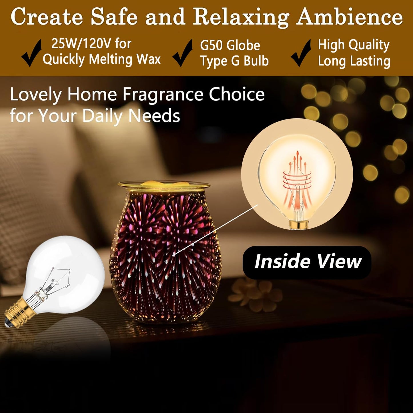WokHok 25 Watt Wax Warmer Bulbs, Light Bulbs for Full Size Scentsy Warmers,G50/G16.5 Globe E12 Clear Bulbs for Candle Wax Warmer, Long Lifespan, 120 Volt (6 Pack)
