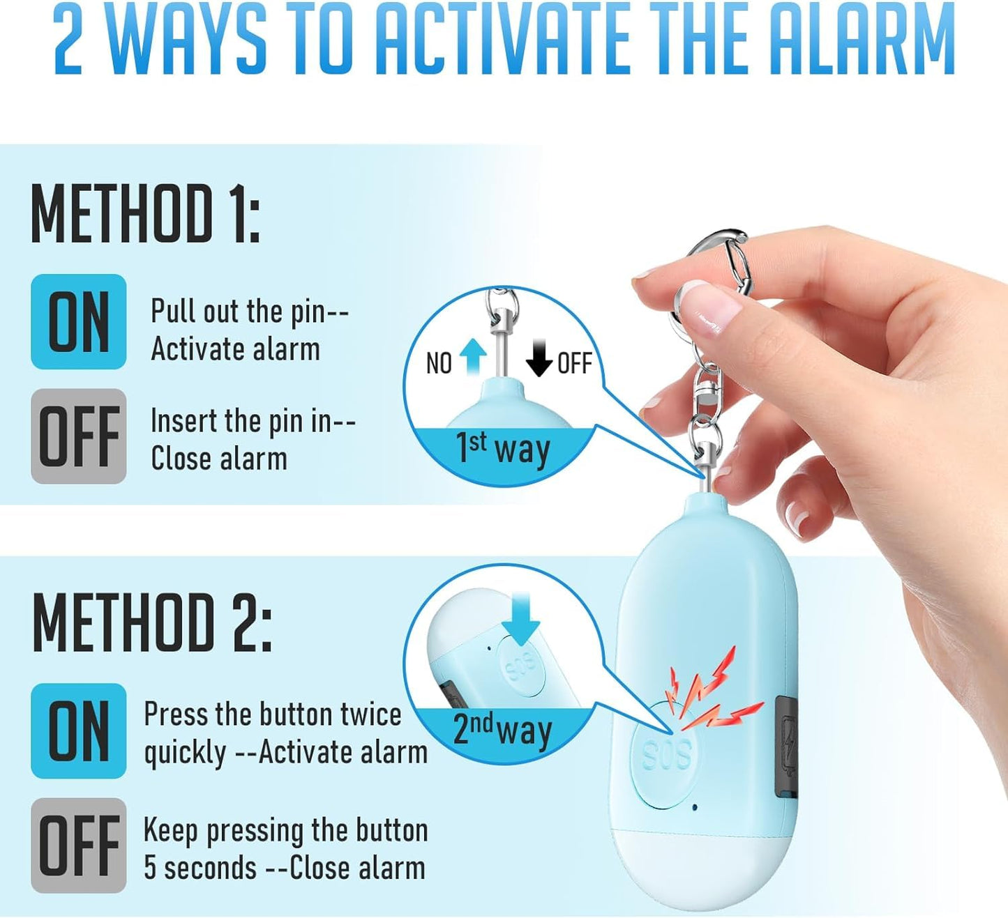 Kimfly Personal Alarm Siren 5-Pack - 130Db Self Defense Alarm Keychain, Rechargeable With Emergency Led Flashlight - White, Touc