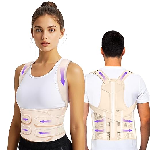 TEE TEA Posture Corrector for Women & Men – Adjustable Back Support Brace for Neck, Shoulder & Spine Muscle Relief – Improve Posture, Comfort & Confidence – Invisible & Comfortable Design (Beige, Medium)