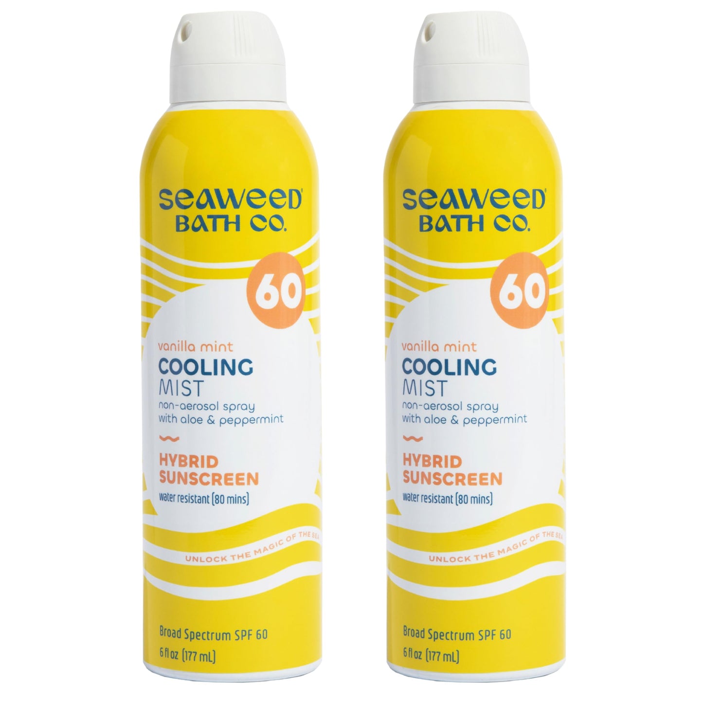 Seaweed Bath Co. Cooling Mist SPF 60 Sport Broad Spectrum Hybrid Sunscreen Spray, 6 Ounce (Pack of 2), Sustainably Harvested Sea