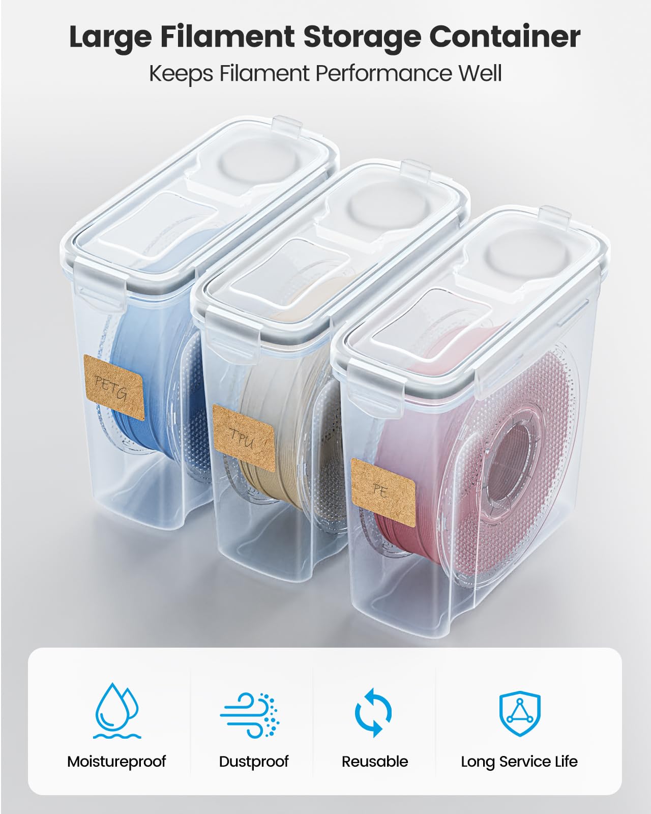YOOPAI Filament Storage Box - 6 Pack Filament Container for 3D Printing Sealing and Protection - Portable Storage Box with Desiccants&Label for Home&Office,Water-Proof and Dust-Proof 4.0L(9.03*8*3)