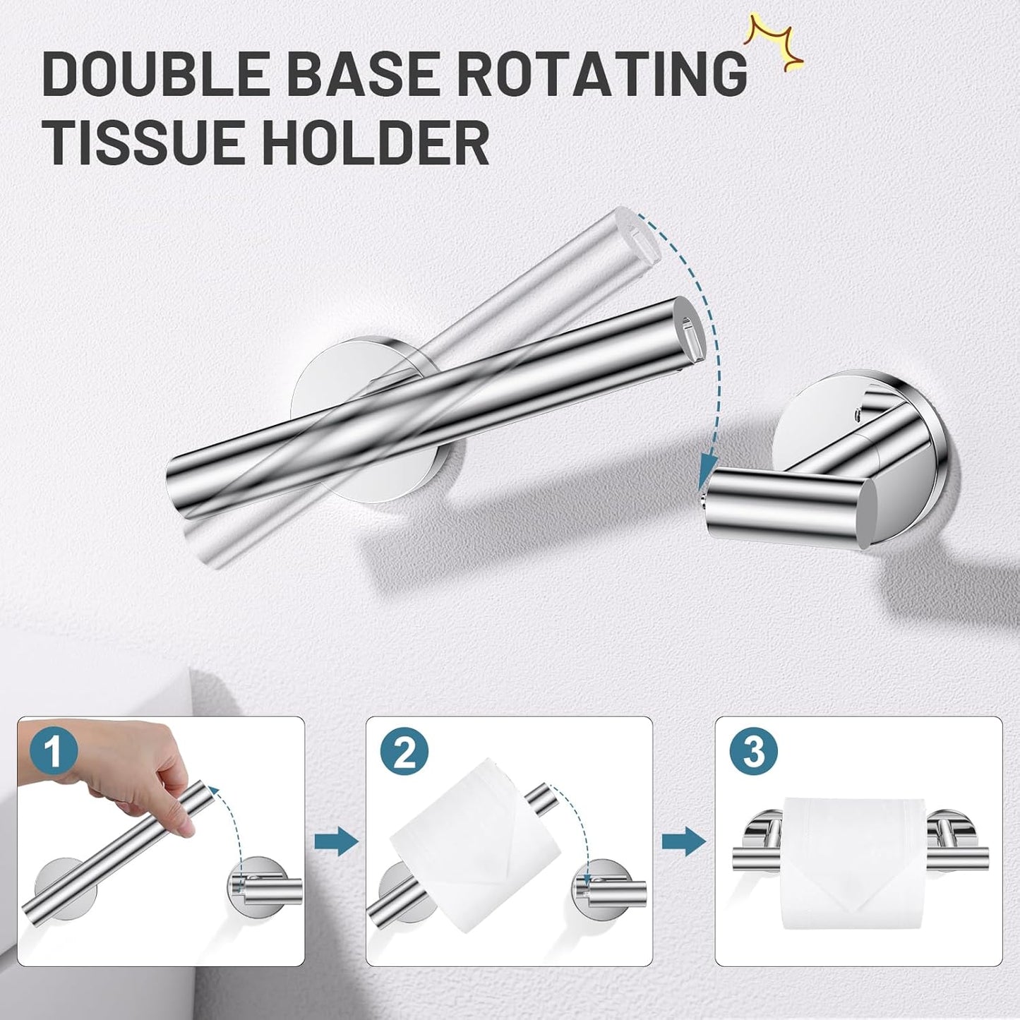 TURS Polished 5 Piece Bathroom Hardware Set, 24 Inch Bath Towel Bar Set, Round Bathroom Accessories Kit Wall Mounted SUS304 Stainless Steel