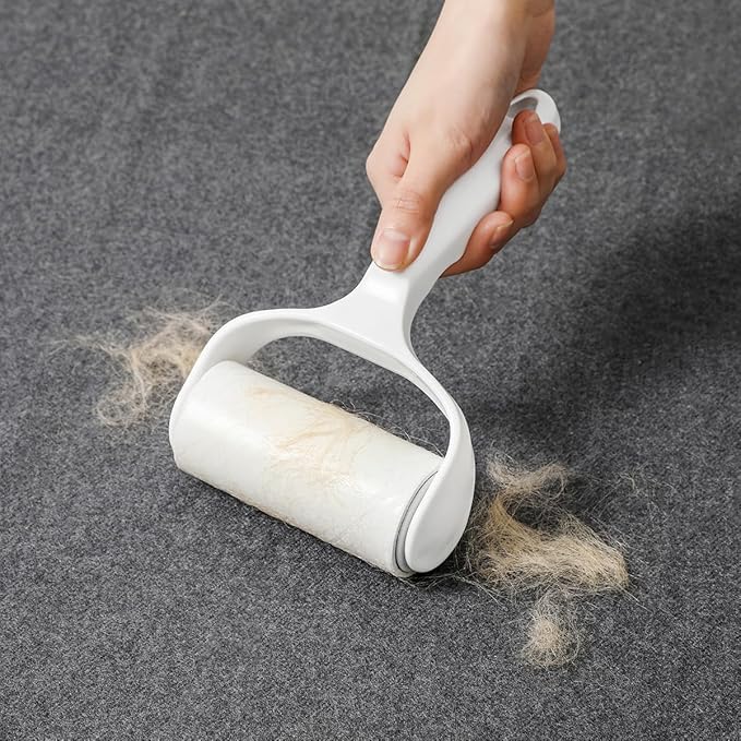 Horizontal Lint Rollers for Pet Hair Extra Sticky Lint Remover for Couch Clothes Furniture Pool Table Felt Lint Roller 1 T Handle with 4 Sticky Rolls (Daisy White)