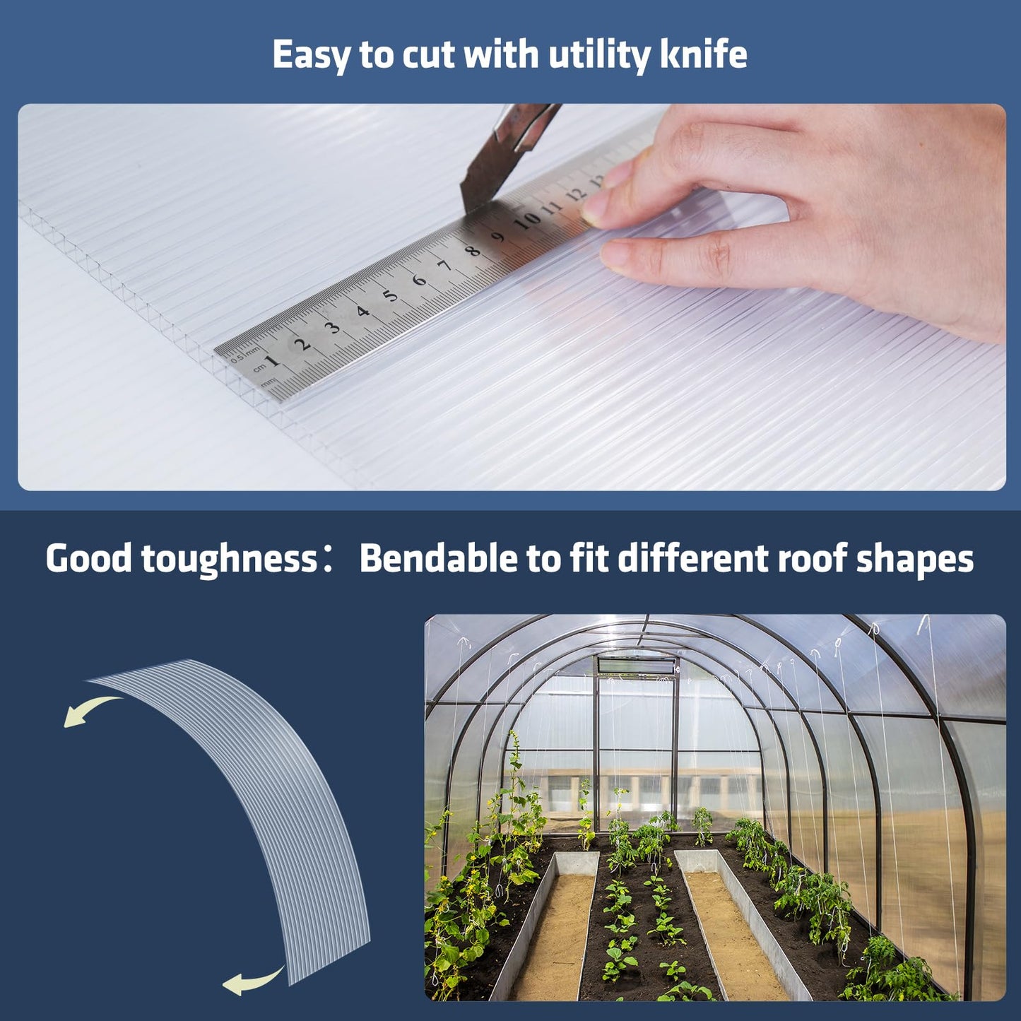UMIG 12 PCS 4' x 2' x 0.32'' Polycarbonate Greenhouse Panels, Twin-Wall Waterproof UV Protected Corrugated Plastic Roof Panels Sheets, Clear Replacement Panels for Greenhouse, Outdoor, Plant