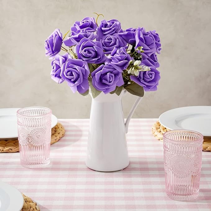 Juvale Stemless Artificial Roses - Durable Plastic Roses for Wedding Decor - for Centerpiece Table Decorations - Realistic Artificial Flowers for Maintenance-Free Use - Purple, Pack of 100