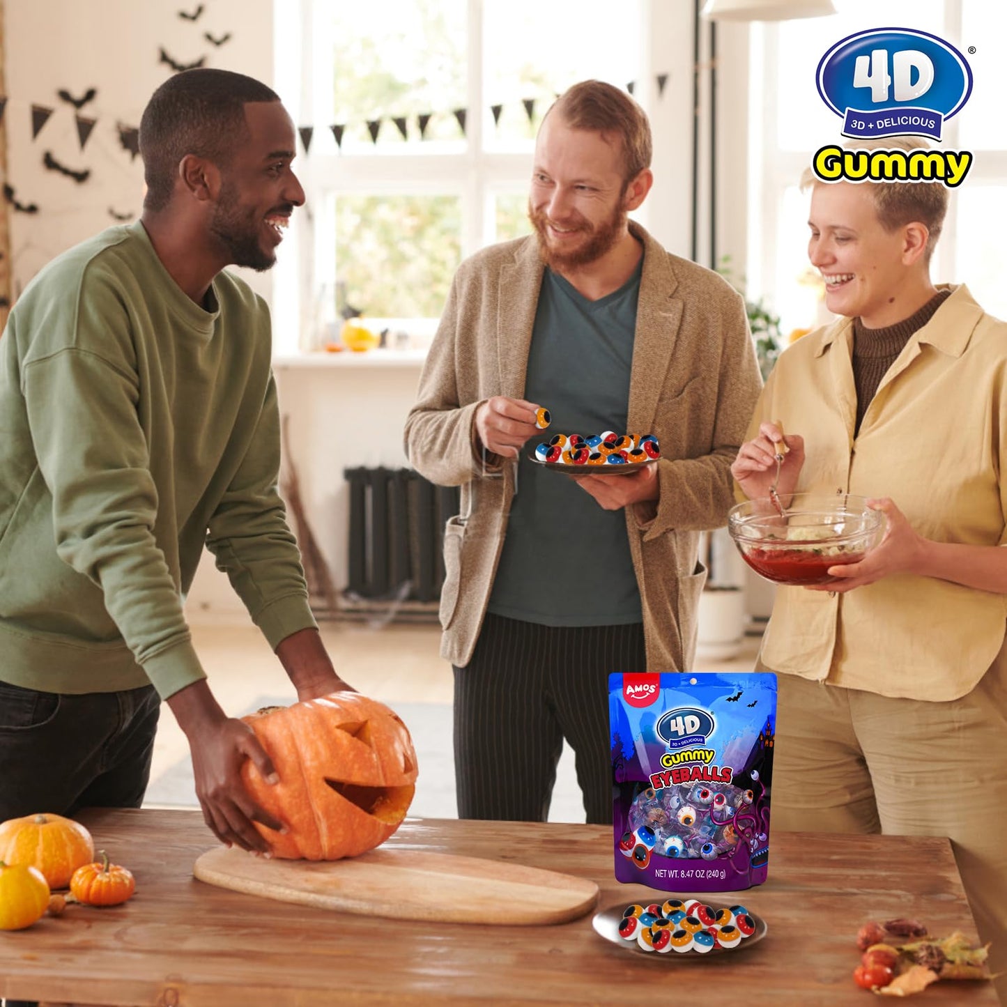 Amos Gummy Eyeball Halloween Candy Eye Candy Treats for Kids & Parties, 3D Gummy Eyeballs, Individually Wrapped,Sharing, 9oz Bag