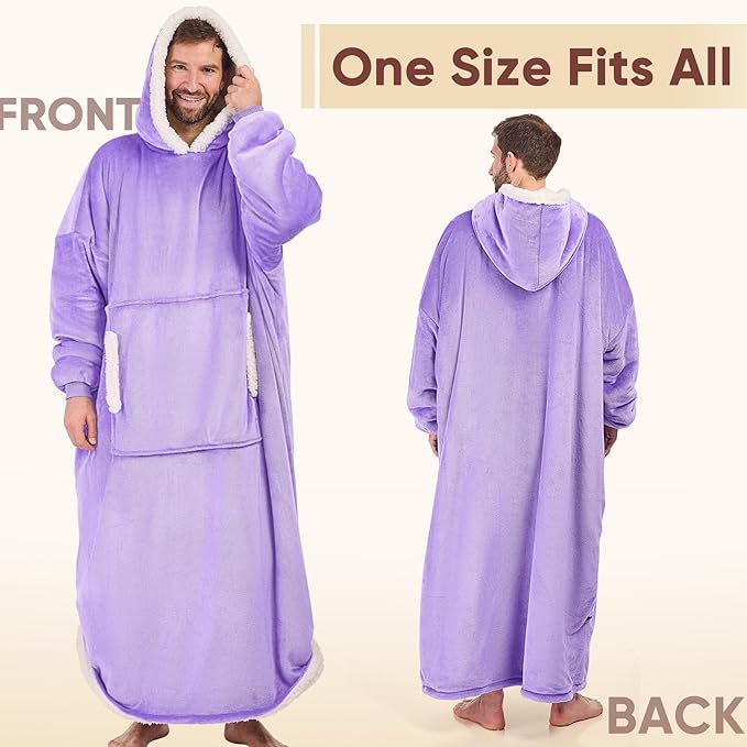 yescool Wearable Blanket Hoodie, Flannel Sherpa Fleece Blanket Sweatshirt for Adults Women Men,One Size Fits All