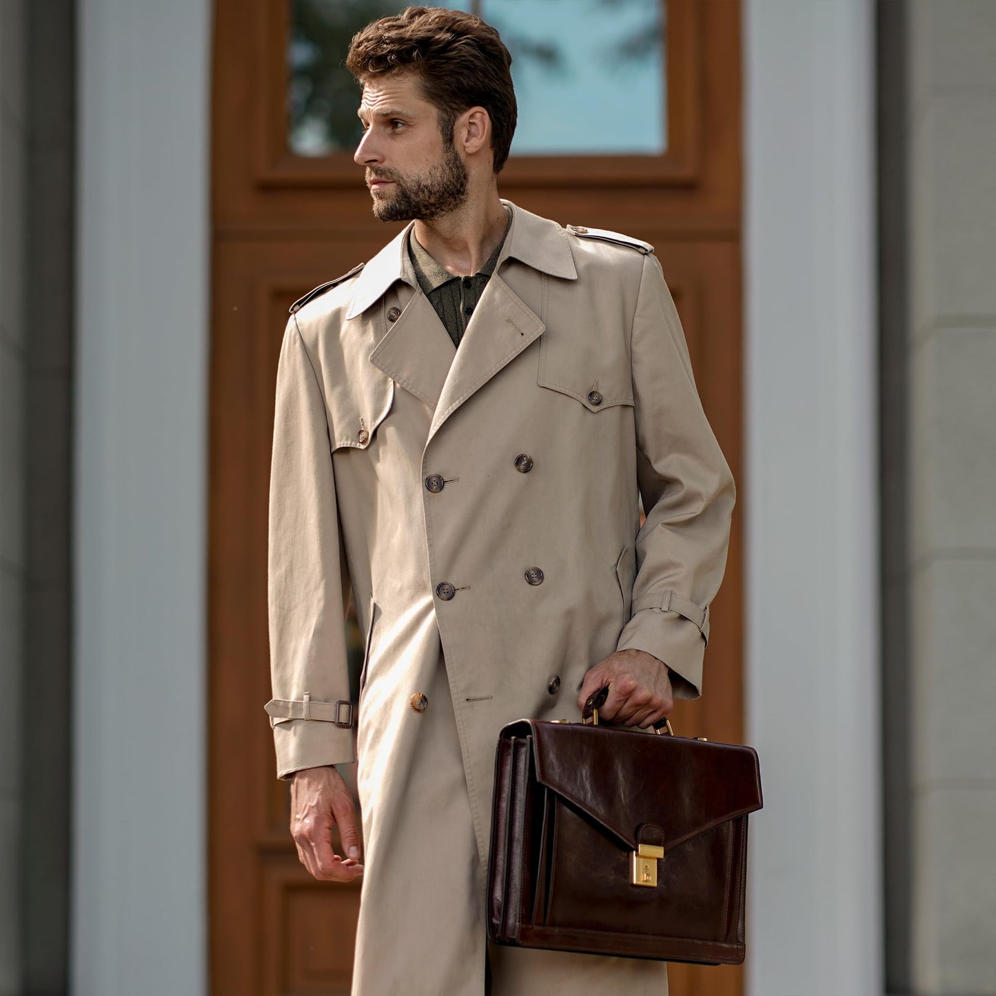Time Resistance Leather Briefcase for Men - Business Laptop Bag - Italian Handmade Leather Bag - Attache - Gift Box Included (Brown)