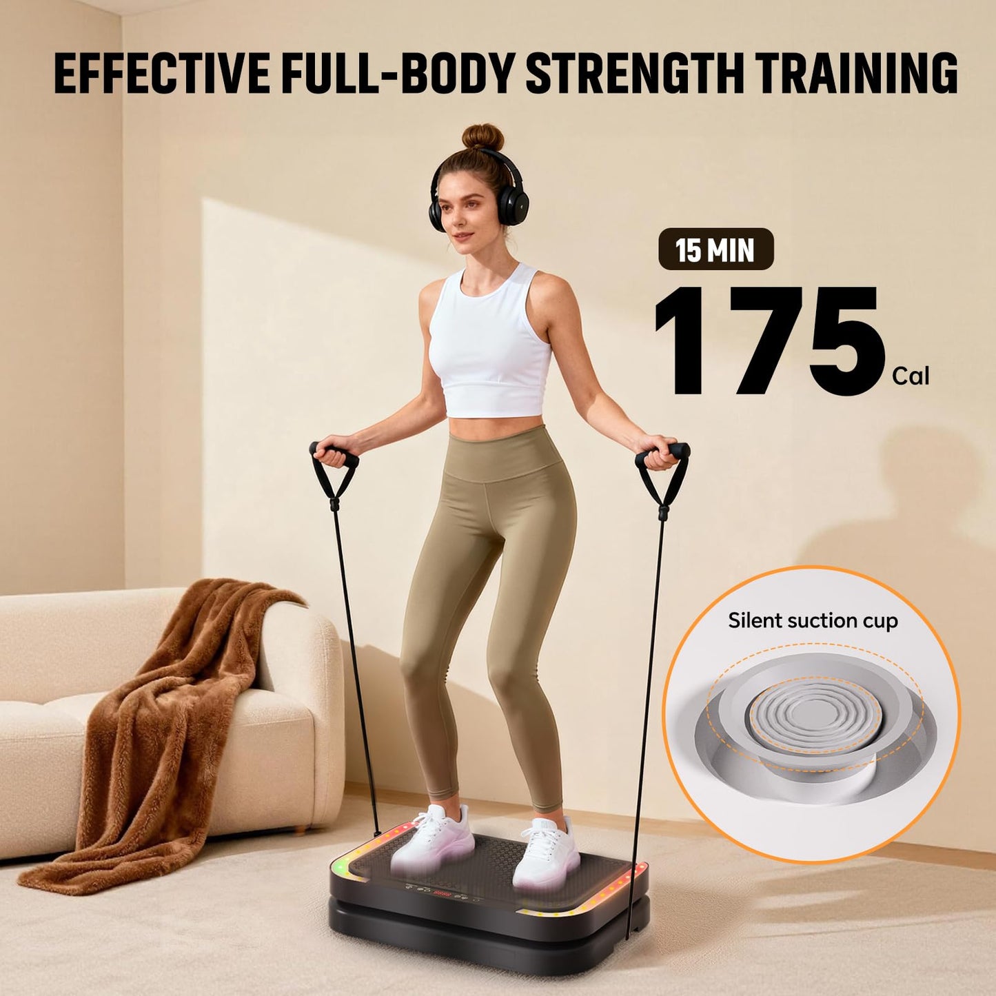 Vibration Plate Machine for Lymphatic Flow & Muscle Recovery, Vibration Fitness Platform with Bluetooth & LED Modes, 440 Lb Capacity & 200 Levels for Home Use