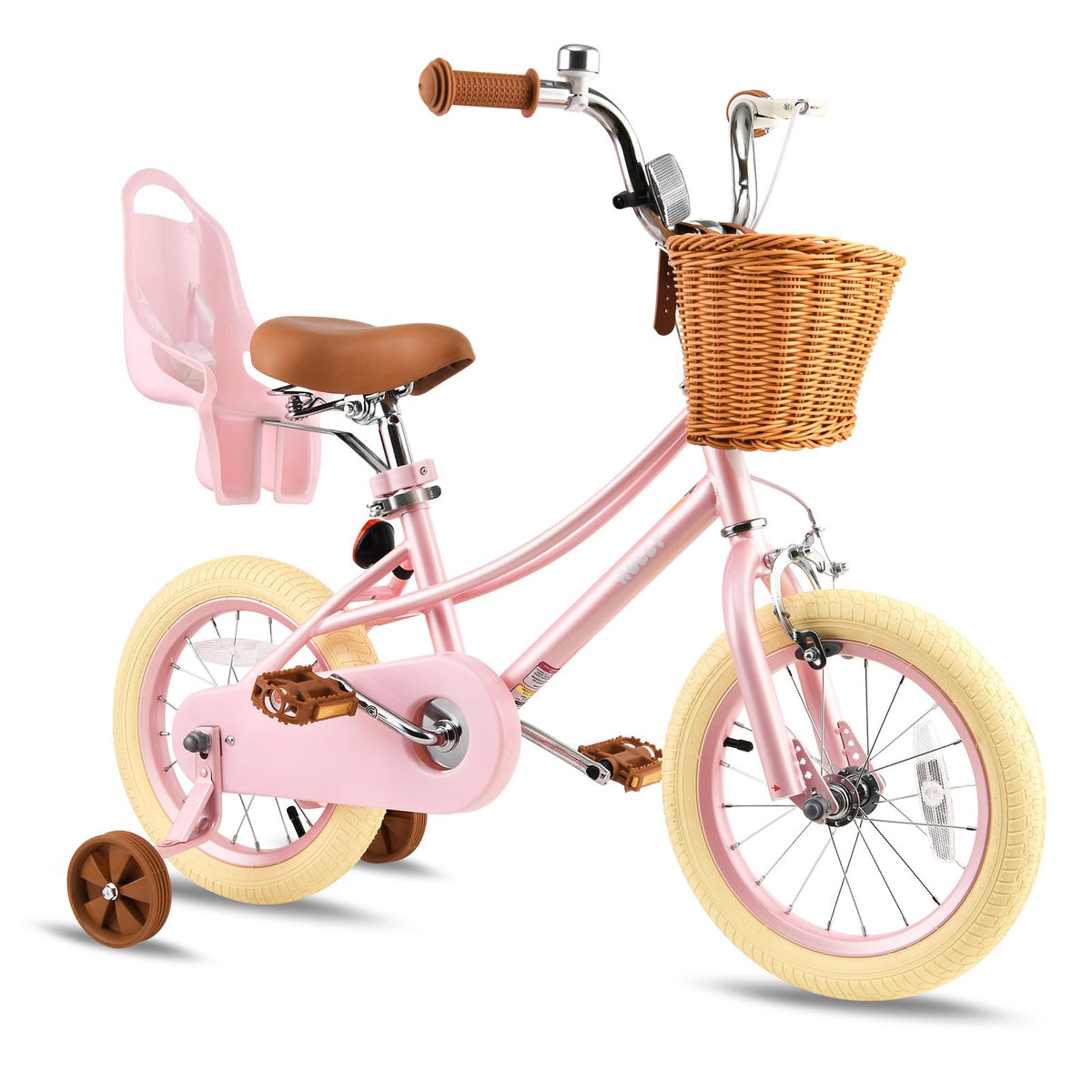RULLY 12" Girl Bike for Age 2 3 Year Old Toddlers,12" Kids Bike with Training Wheels & Basket, Retro Style in Pink