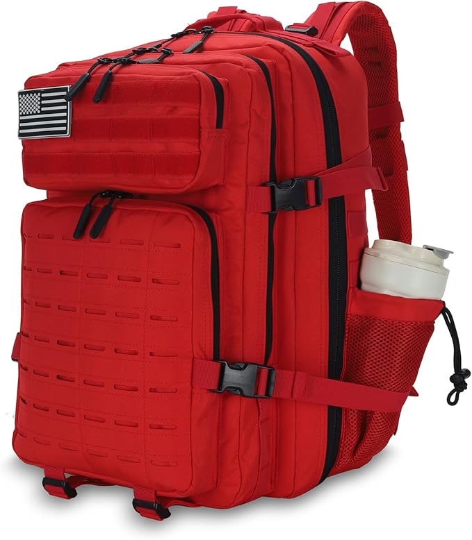 W WINTMING Sparklekle Military Tactical Backpack 45L 3 Day Assault Pack Waterproof Molle Hiking Rucksack for Men&Women (Red)