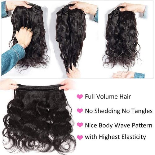 Hswpawk Human Hair Bundles 18 18 18 Inch Body Wave 3 Bundles Human Hair 12A Grade 100% Unprocessed Brazilian Virgin Hair Bundles Human Hair Extensions for Women Natural Black Color