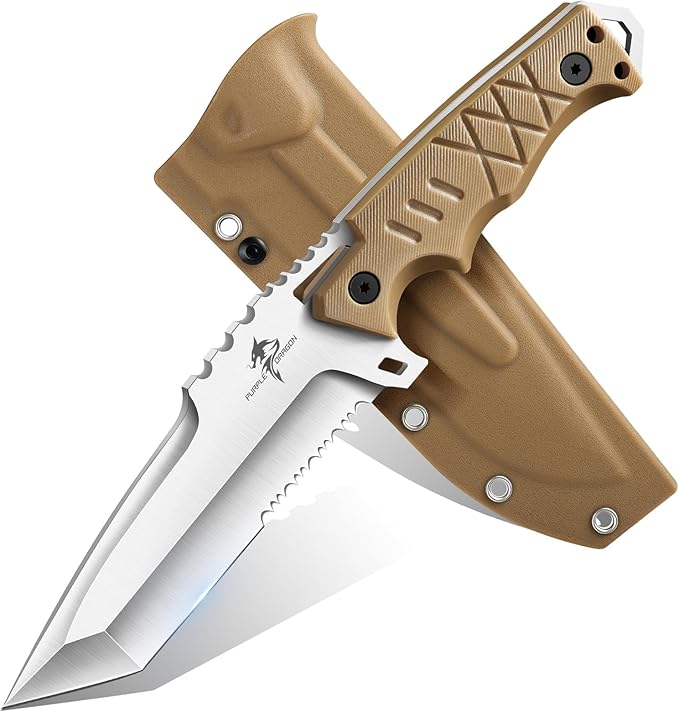Purple Dragon Fixed Blade Knife - Tanto Knife with D2 Steel Blade and G10 Handle - Camping Knives with Sheath for Bushcraf...