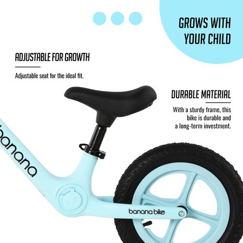 banana bike LT Balance Bike - Lightweight No Pedal Toddler Bike with Adjustable Handlebar and Seat - Bicycle for Kids Ages 2-5 - Design for Early Riding Skills Development - 20x35-Inch, Aqua Rider