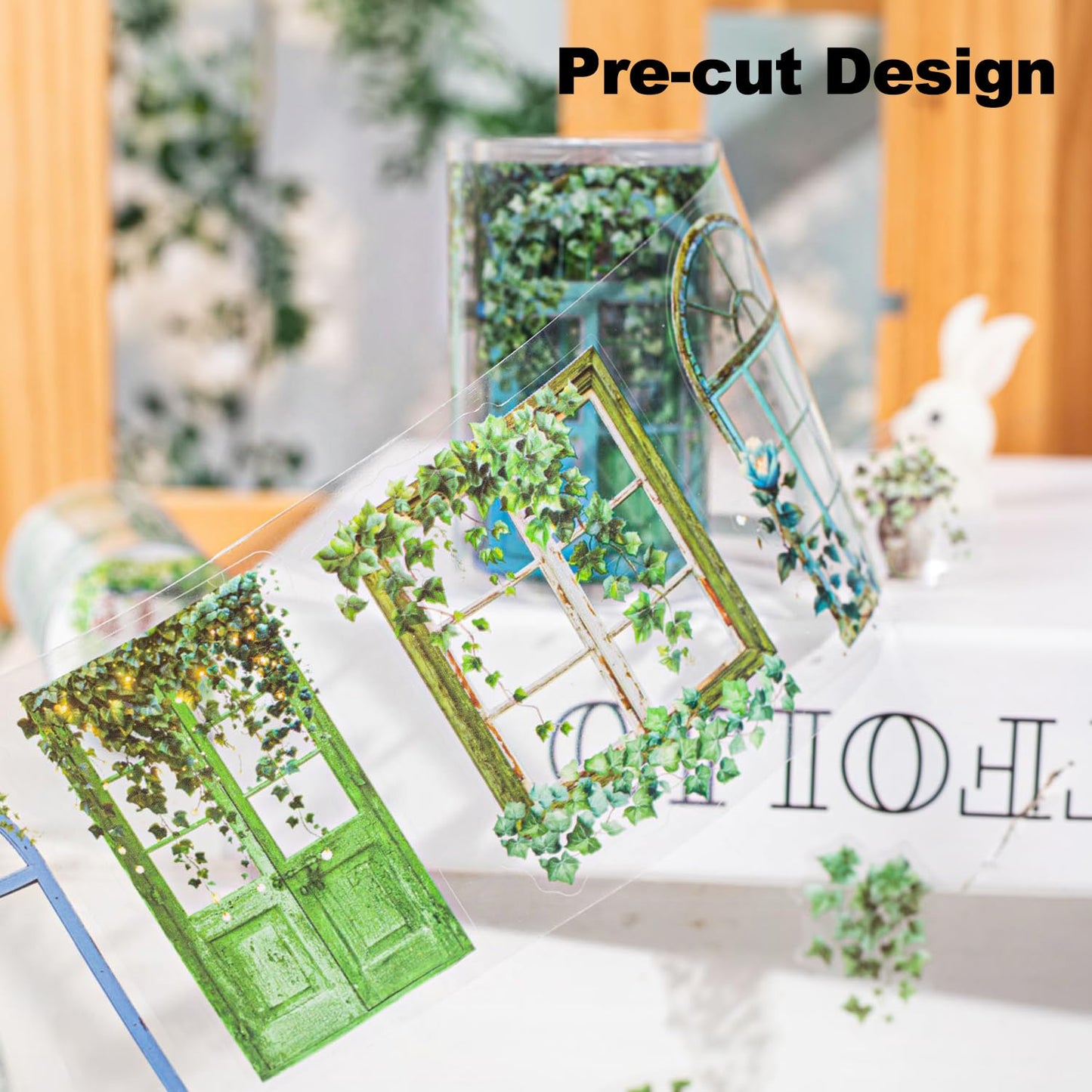 Vine Window Pre-Cut PET Tape Set, 6 Rolls Nature-Inspired Floral Scrapbooking Supplies for Journaling, DIY Crafts, and Junk Journal