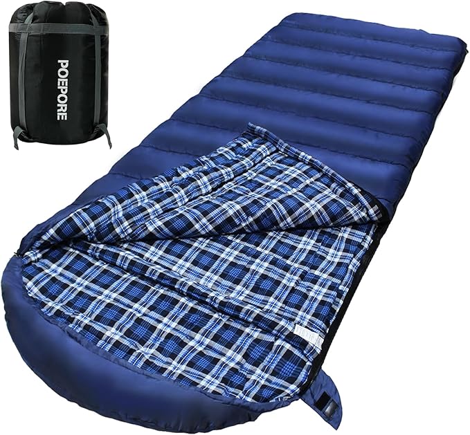 POEPORE 0 Degree Sleeping Bag 100% Cotton Flannel XXL Cold Weather Winter Oversized Sleeping Bag for Adults Camping Zero D...