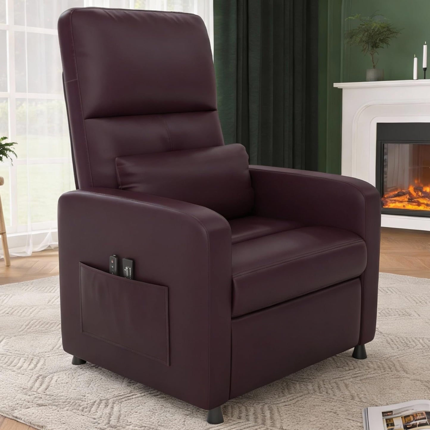 GarveeHome Power Recliner Chair, Adjustable Electric Recliner Ergonomic Overstuffed PU Leather Single Sofa, Tall Back, Padded Seat, 2 Side Pockets and USB Port, Home Theater Seating for Living Room