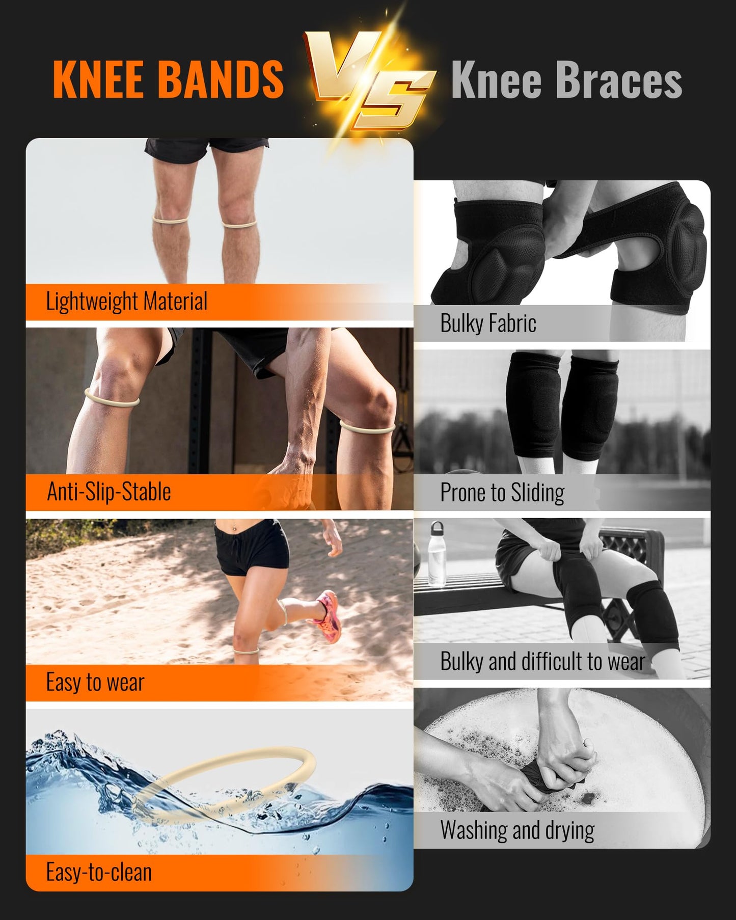 GREBIKE 2PCS Patellar Tendon Support Strap for Knee Pain Relief, Knee Bands for Basketball, Running, Tennis, Soccer and Hiking, Silicone Patella Band for Women and Men, Includes Storage Bag (Beige)