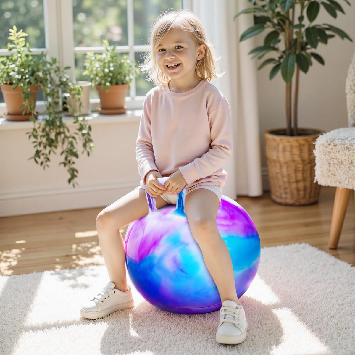 PlayZap Hopper Balls for Kids 6-12, 20 Inches Bouncy Ball with Handle, 20" Inflatable Bouncing Hopper, 50cm Bouncing Toys, Outdoor Hopping Toys for Girls Boys Gifts