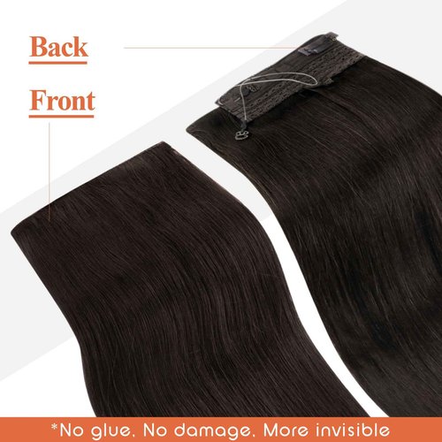 Sunny Hair Wire Hair Extensions Real Human Hair Fish Line Human Hair Extensions Invisible Wire Extensions Darkest Brown #2 18 Inch