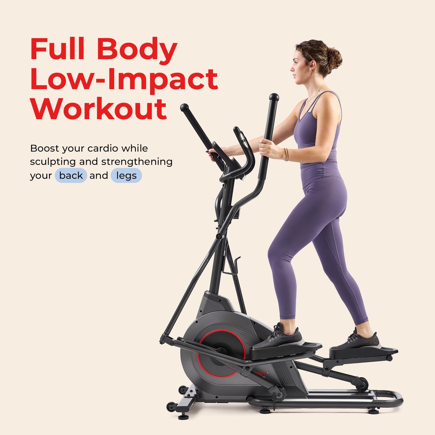 Sunny Health & Fitness Upright Magnetic Elliptical Exercise Machine w/Pulse Sensor for Full Body Cross Training Cardio Machine for Home, Optional Long Stride via Bluetooth and App Access Black