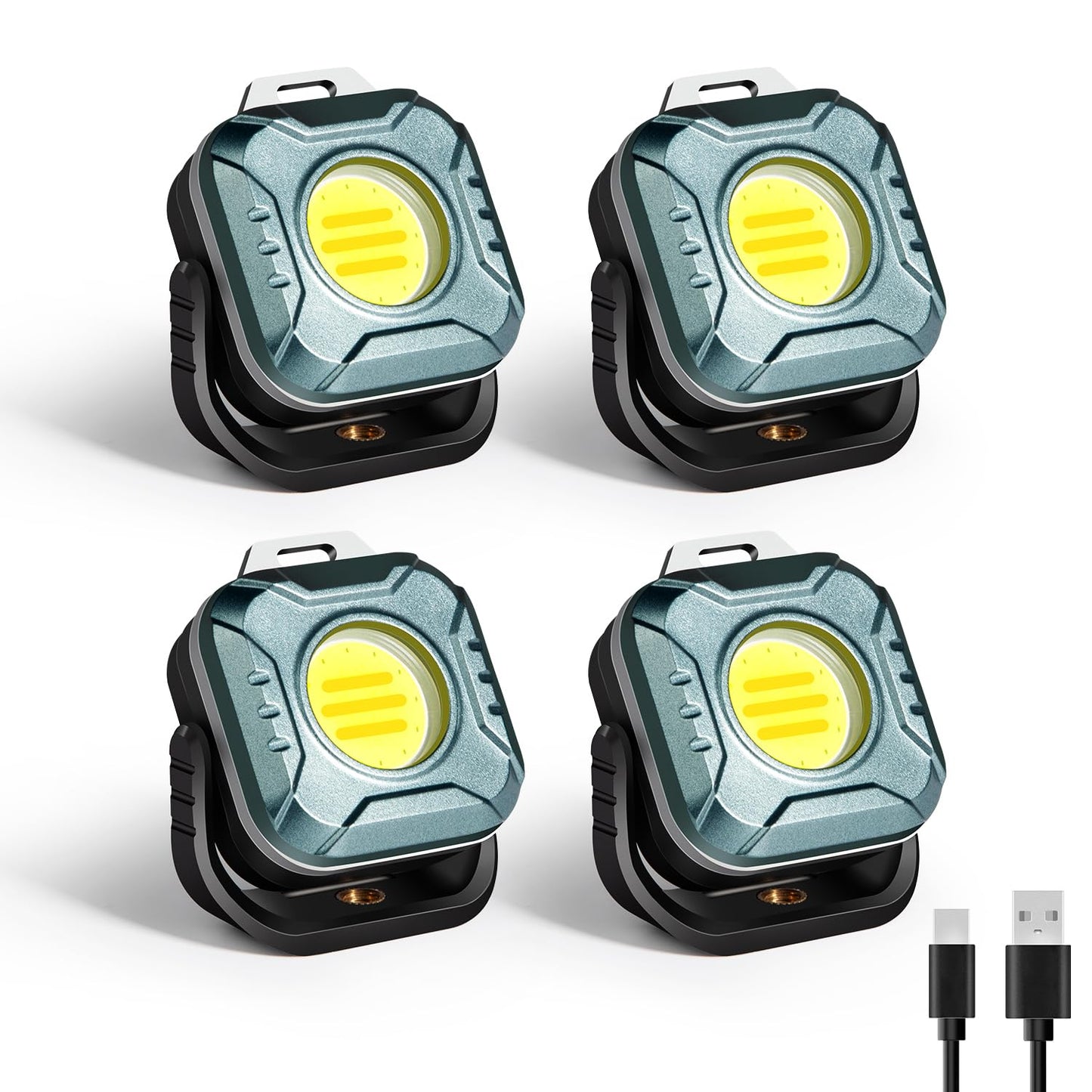 Gabujau Rechargeable Work Light Mini, 500 Lumens 1200 mAh Magnetic Led Portable Lamp, 2.9 Oz Supersmall for Emergency Nighttime Auto Repair, Birthday Gifts for Husband and Father, Grey, 4 Pcs