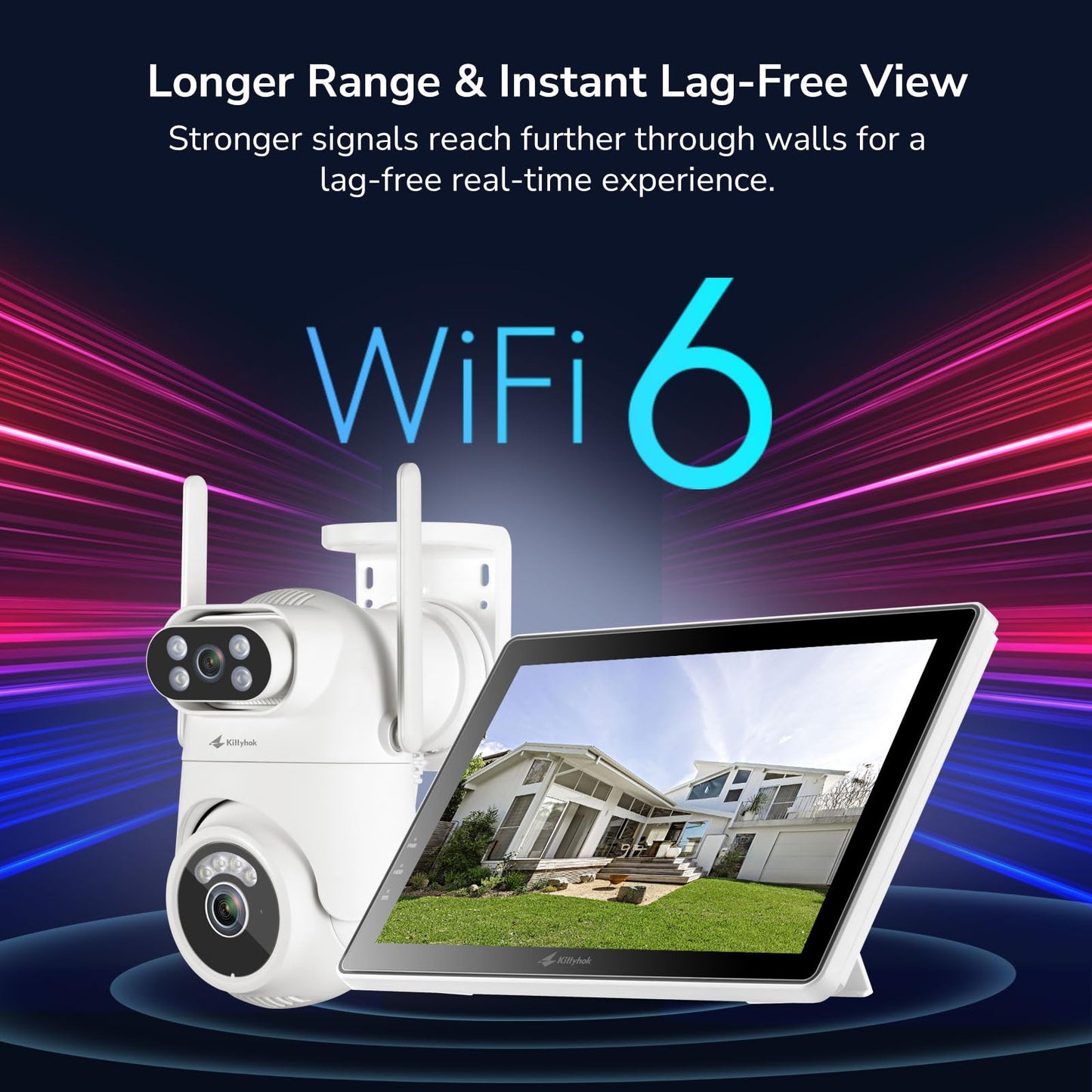 Wireless Security Camera System with 10" Touchscreen Monitor, Dual Lens 2K Security Cameras Wireless Outdoor with 2.4/5GHz WiFi, 360° PTZ, Auto Tracking, Night Vision, 2-Way Audio, 10CH, 500GB HDD