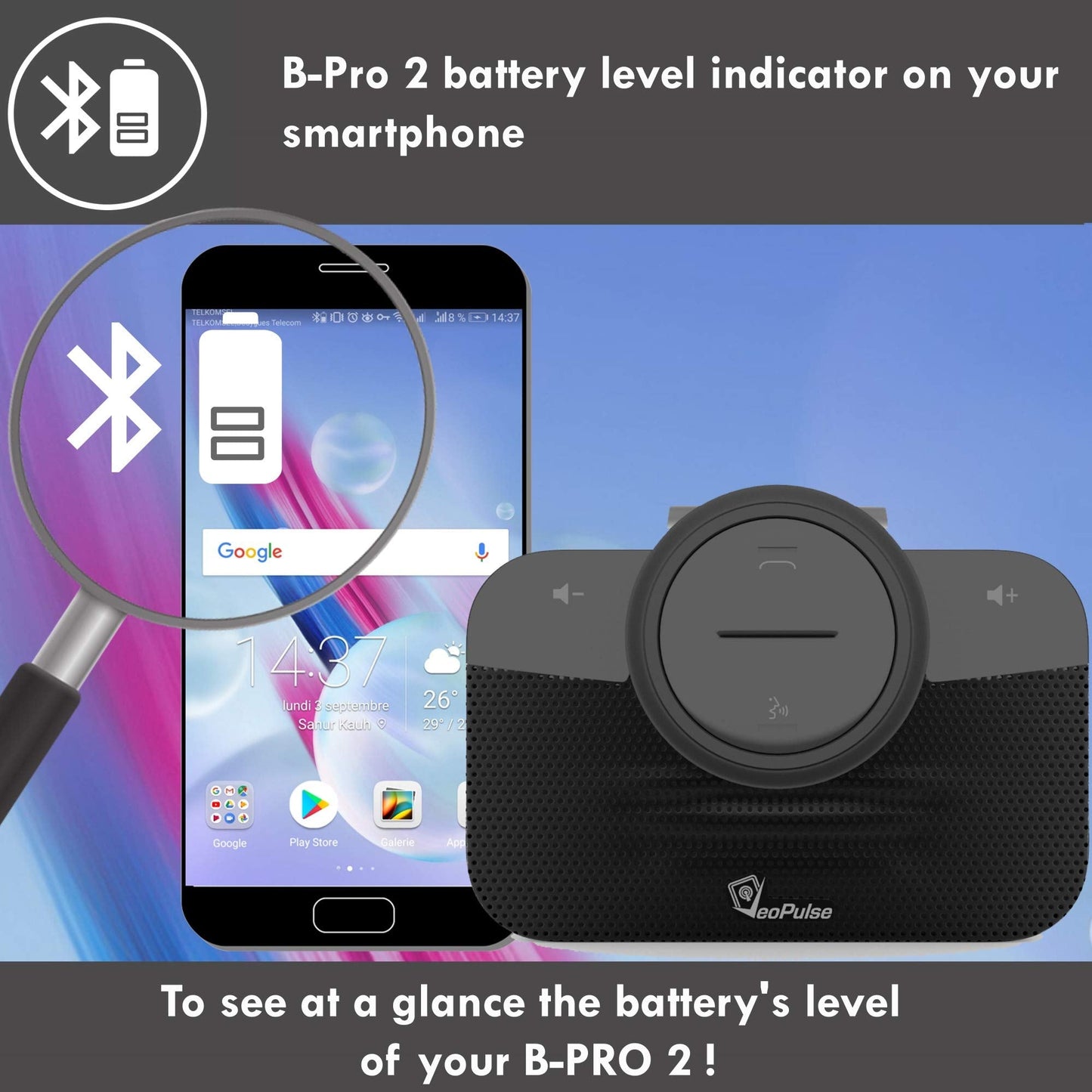 VeoPulse Car Speakerphone B-PRO 2 Hands-Free kit, 6W Hi-Fi Speakers, with Bluetooth Automatic multipoint Cellphone Connection
