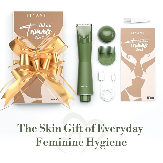 Bikini Trimmer for Women, Flyant 2 in 1 Electric Shaver for Women, Pubic Hair Trimmer Waterproof IPX7 with LED, Bikini Razor for Leg Arm Underarm Bikini Area, Christmas Gifts for Her - Dark Green