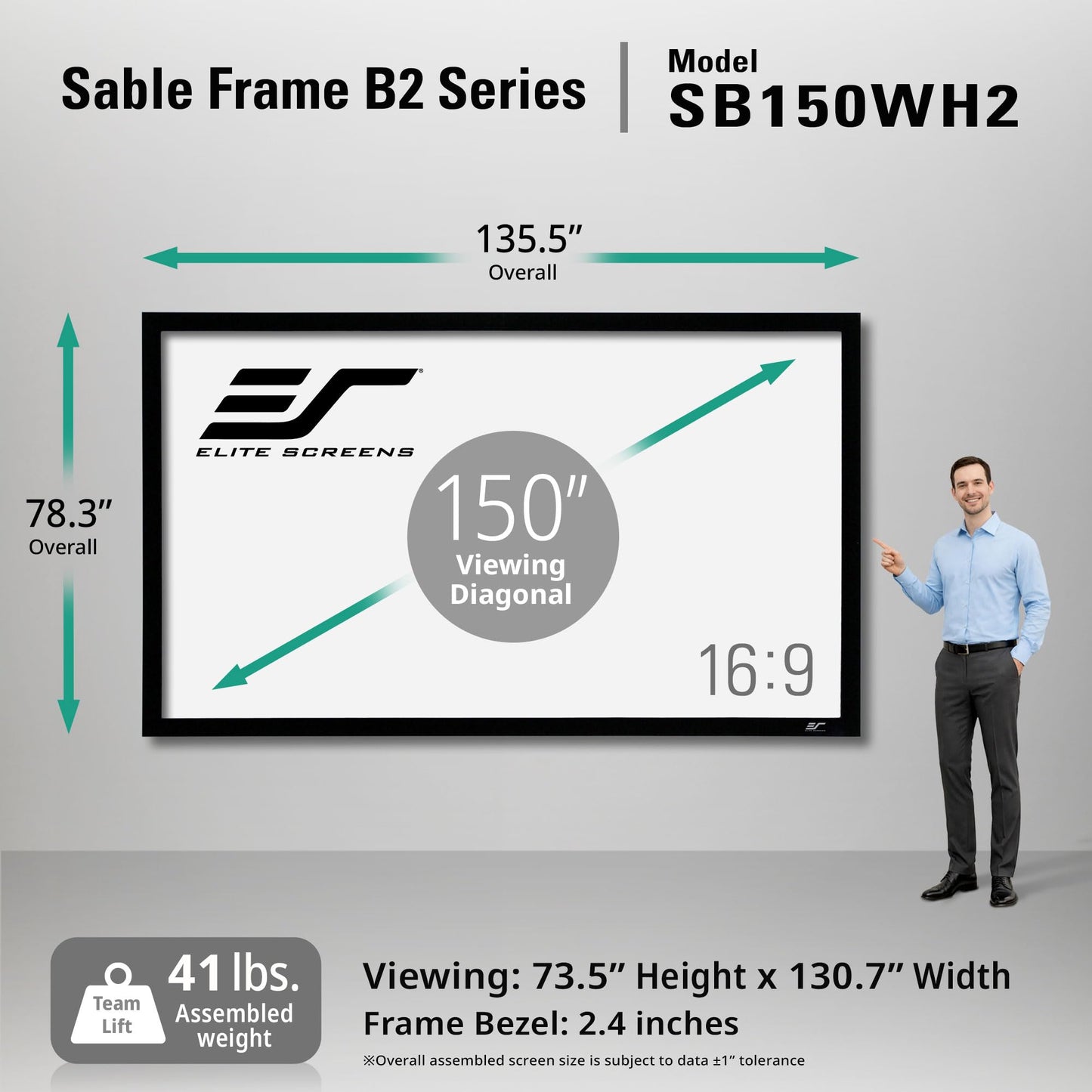 Elite Screens 150 inch Projector Screen Fixed Frame 16:9, 4K/8K UHD CineWhite UHD-B, ISF Certified, UST/Short/Standard Compatible, SB150WH2