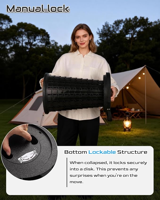 Spisces 2025 Heavy Duty XXL Collapsible Stool | 1000lbs Capacity, 20-in Taller & 13-in Wider Foldable Retractable Telescoping Stool for Adults, Oversized Camping, Fishing, Concert, Event, Stadium