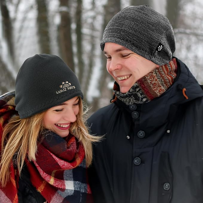 Lvaiz Mens Winter Beanie Hat Warm Fleece Lined Skull Cap for Men Reversible Women Windproof Watch Hat Knit Warm Unisex Beanie