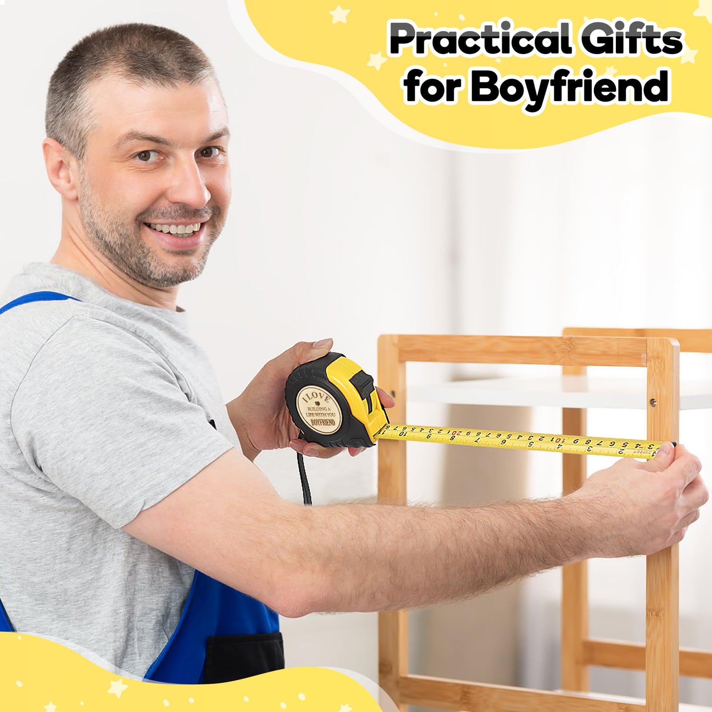 Boyfriend Fathers Day Birthday Gift from Girlfriend, I Love My Boyfriend, Cute Month Year Anniversary Tool Gifts Ideas for Him Boyfriend, Cool Long Distance Tape Measure 25 FT Tool Presents