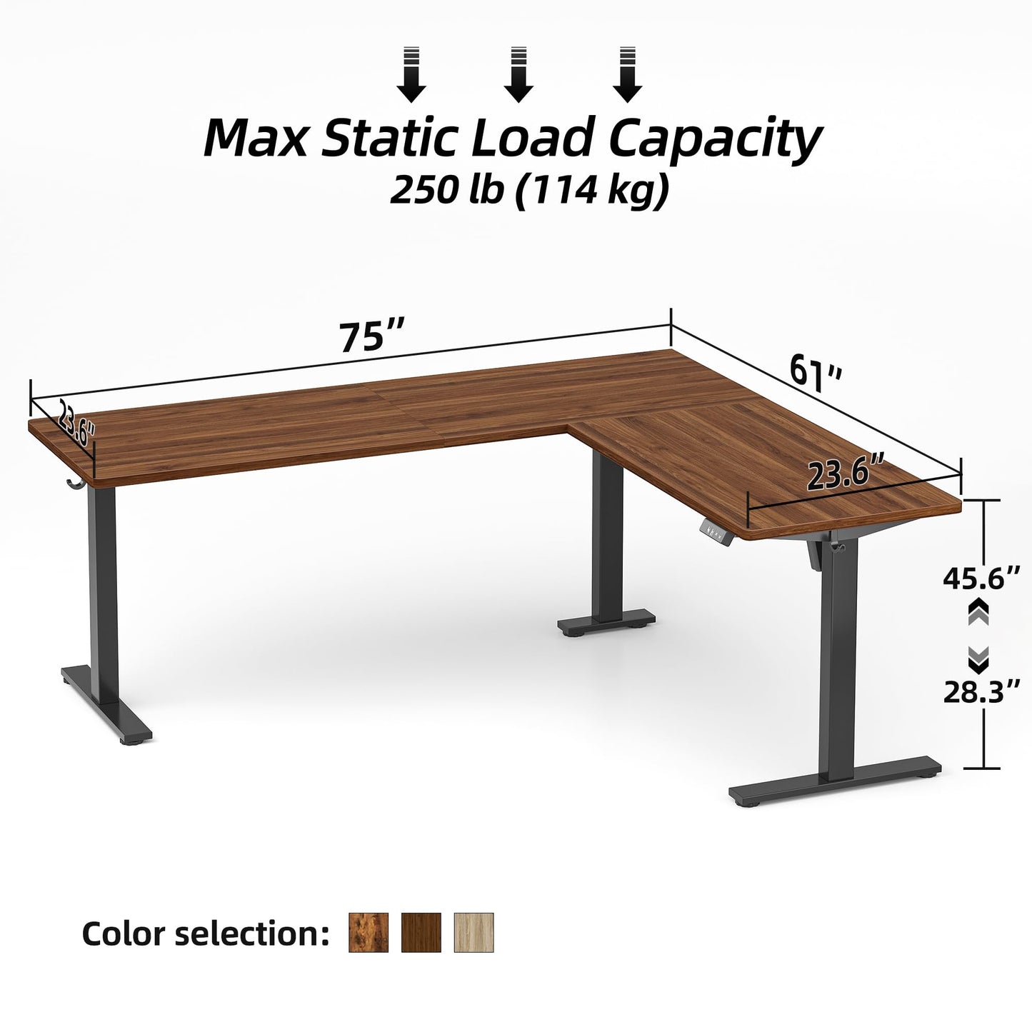 TIQLAB 75 x 61 inch L Shaped Standing Desk Adjustable Height, Electric Corner Standing Desk, Sit Stand Computer Table with Splice Board, Black Walnut