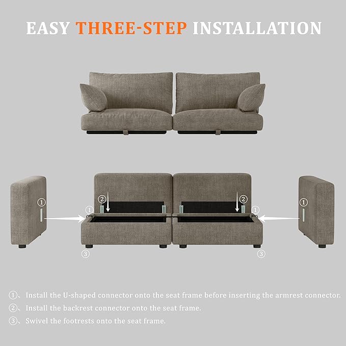 Cloud Modular Sectional Sofa Couch with Storage Ottoman, 99" Oversized Sectional Couches for Living Room, Cloud Modular U-Shaped Sofa with Chaise, 5 Seater, Chenille, Light Gray