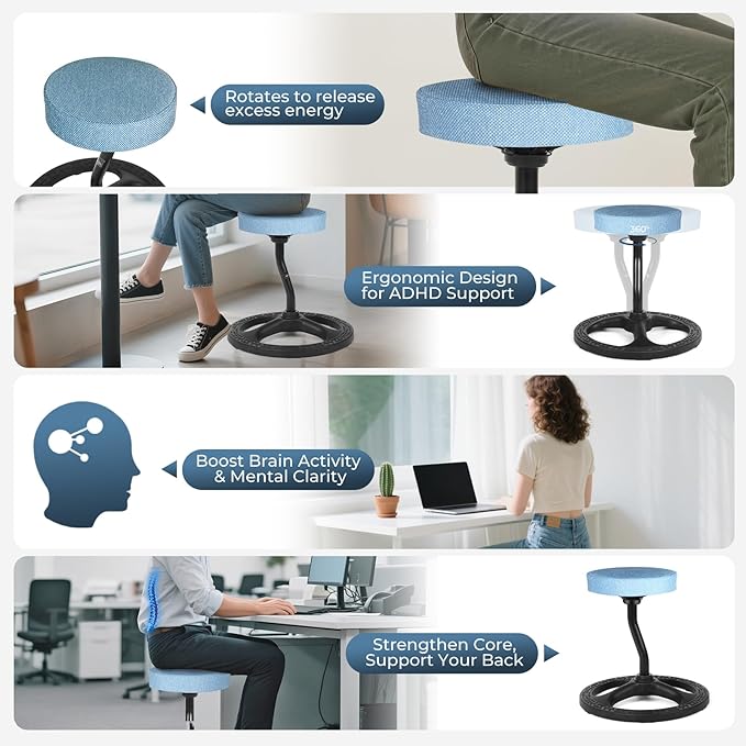 Upaloop ADHD Chair for Kids, Yoga Chairs for Adults, Wobble Stool Active Flexible Seating Desk Chair with Non-Slip Base and Washable Seat Cover for Stability, Balance, Yoga, Office, School, Classroom