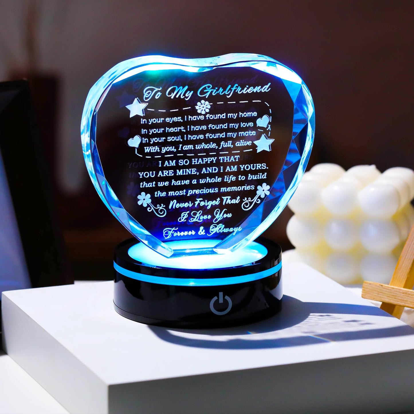 YWHL Gifts for Girlfriend with Colorful Base Romantic Heart Crystal Keepsakes to My Girlfriend Gifts from Boyfriend on Birthday Anniversary I Love You Gifts for Her