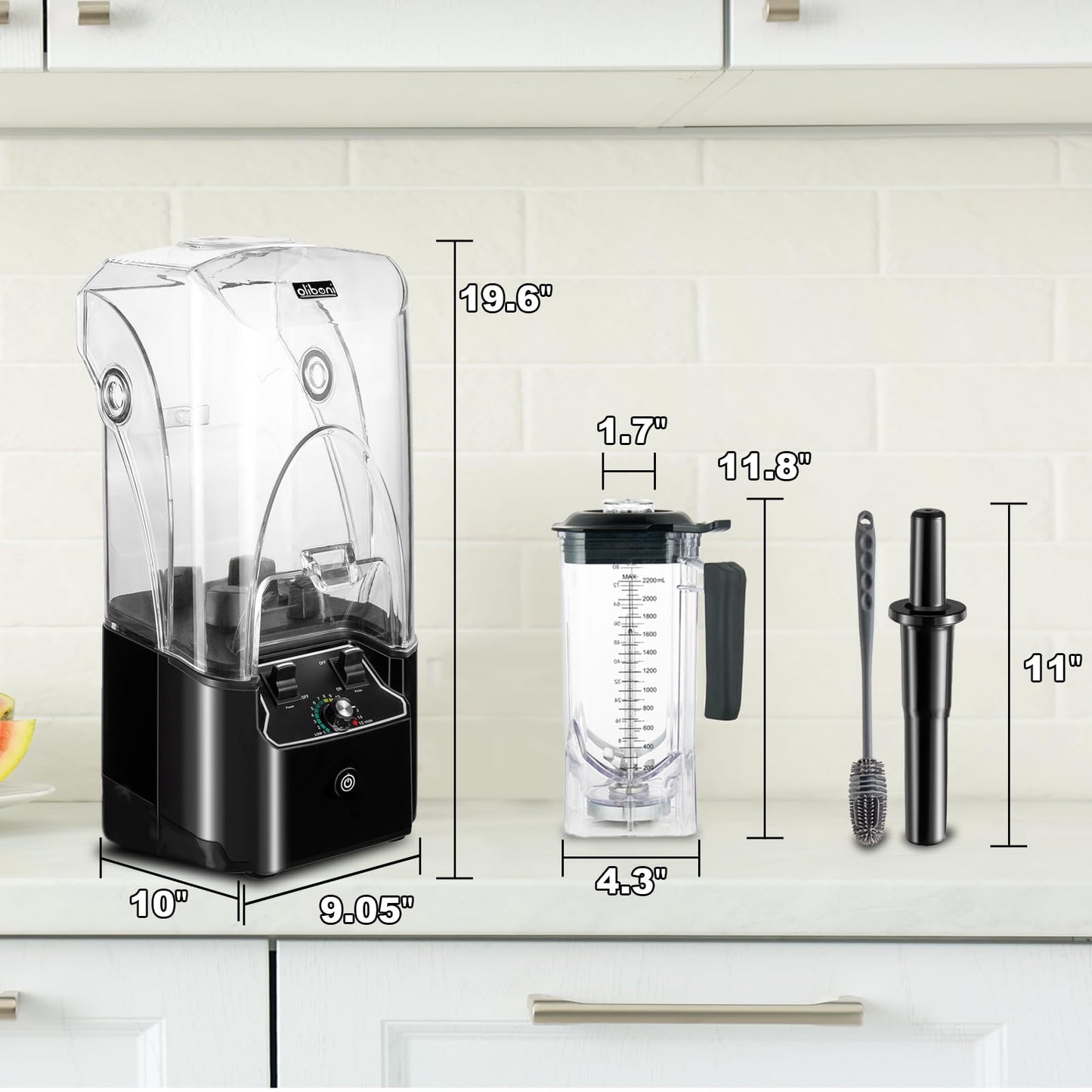 Commercial Blender for Smoothies 2200W with Soundproof Cover,2200 ML,15 Speeds,6-leaves Stainless Steel Blade,Heavy Duty Blender for Restaurant,Ice Crush,Shakes (Black)