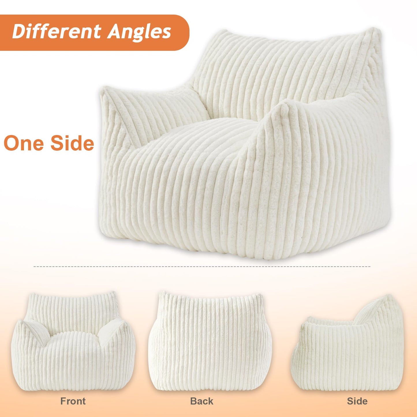 Giant Bean Bag Chairs for Adults with Filling Plush Fluffy Bean Bag Chairs for Teens with Armrests Comfy BeanBag Lazy Couch Sofa Chair for Bedroom Living Room Reading