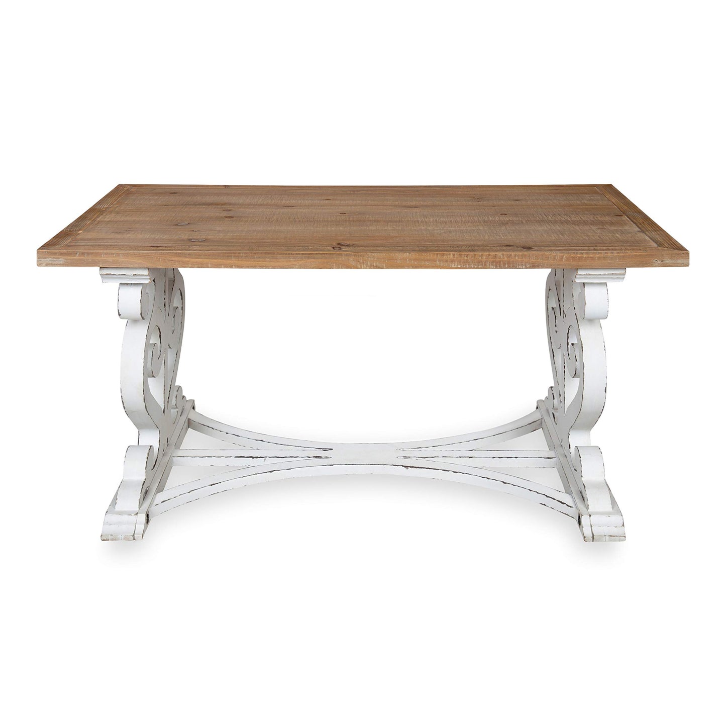 Kate and Laurel Wyldwood Rustic Carved Coffee Table, 38" x 23" x 18", Distressed Brown and White, Farmhouse-Inspired Living Room Decor